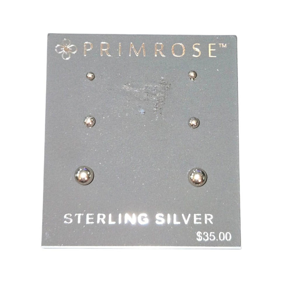 Primrose Ball Stud Earrings Set 925 Sterling Silver 3 Pair Set 2mm 3mm & 5mm NWT